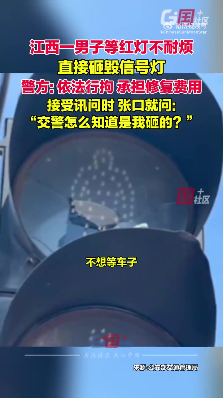 男子砸信号灯，被抓到后第一句问“你咋知道是我砸的”