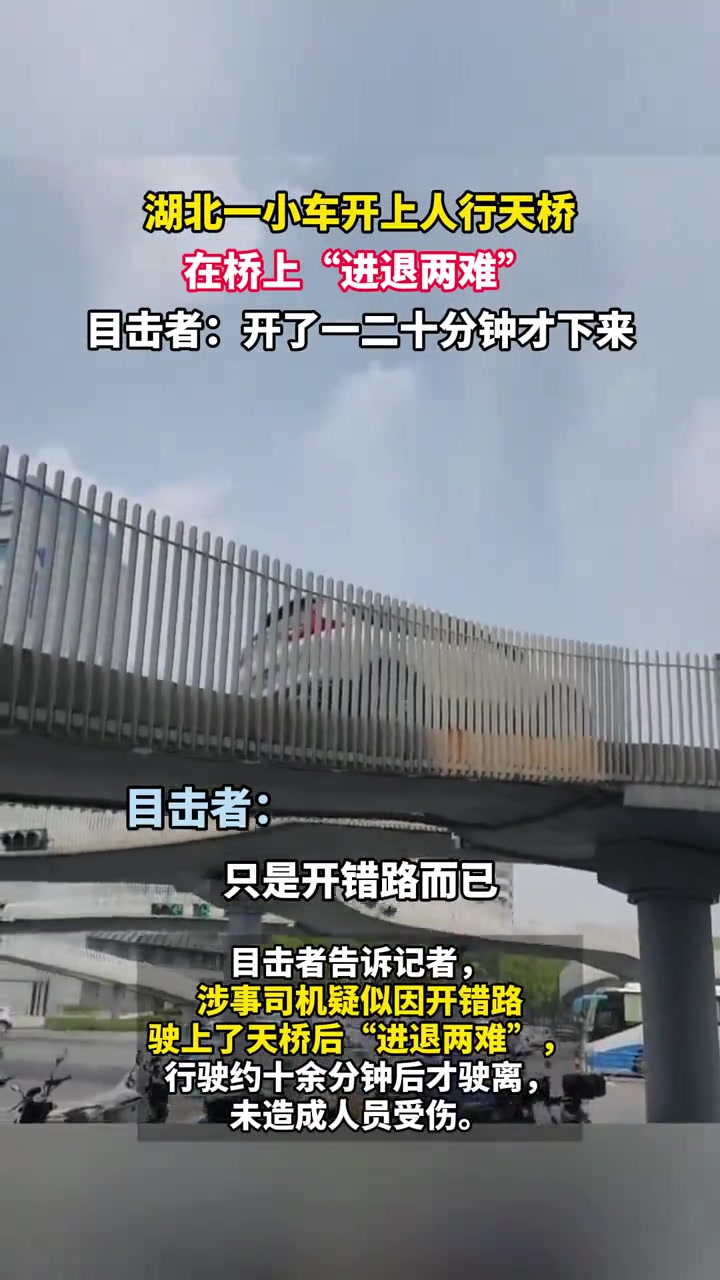 湖北一小车开上人行天桥，在桥上“进退两难”，他是怎么想的