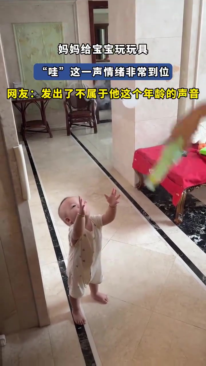 妈妈给宝宝玩玩具“哇”声情绪到位