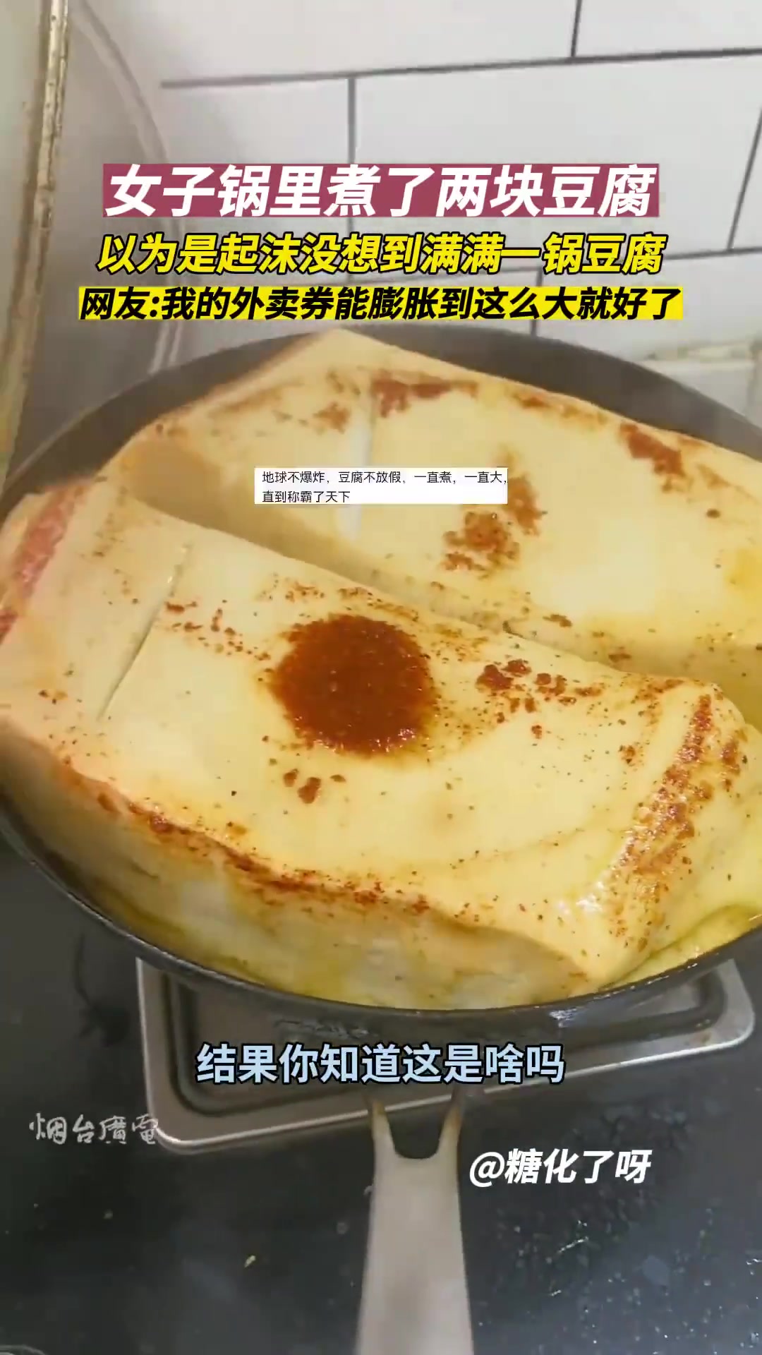 女子鍋里煮了兩塊豆腐