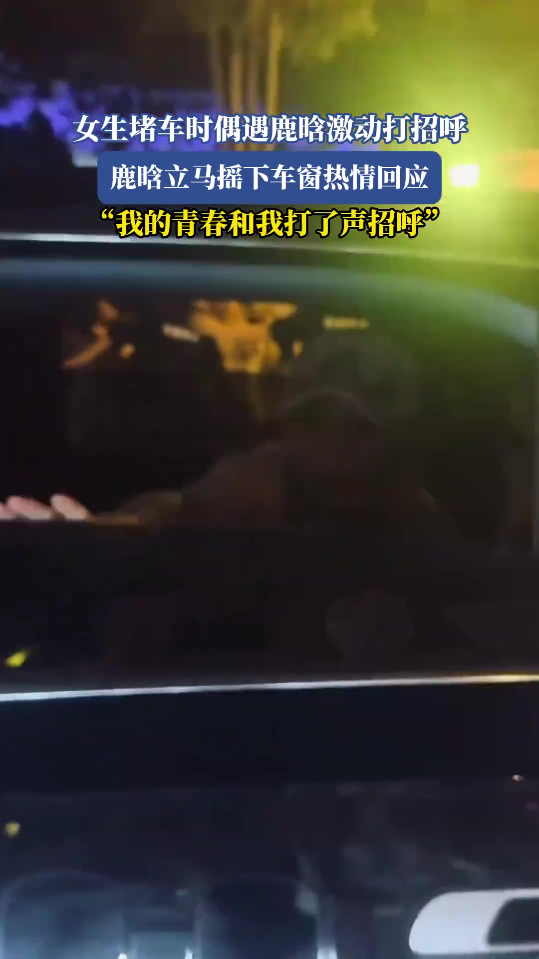 女生堵车时偶遇鹿晗激动打招呼，鹿晗立马摇下车窗热情回应