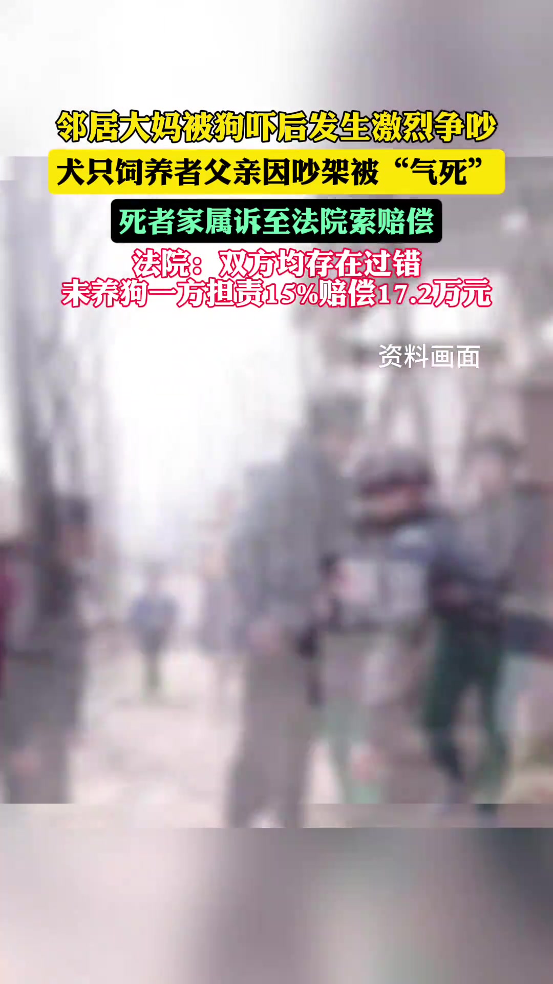 大妈被狗吓后吵架，狗主人父亲被气死被判赔17万