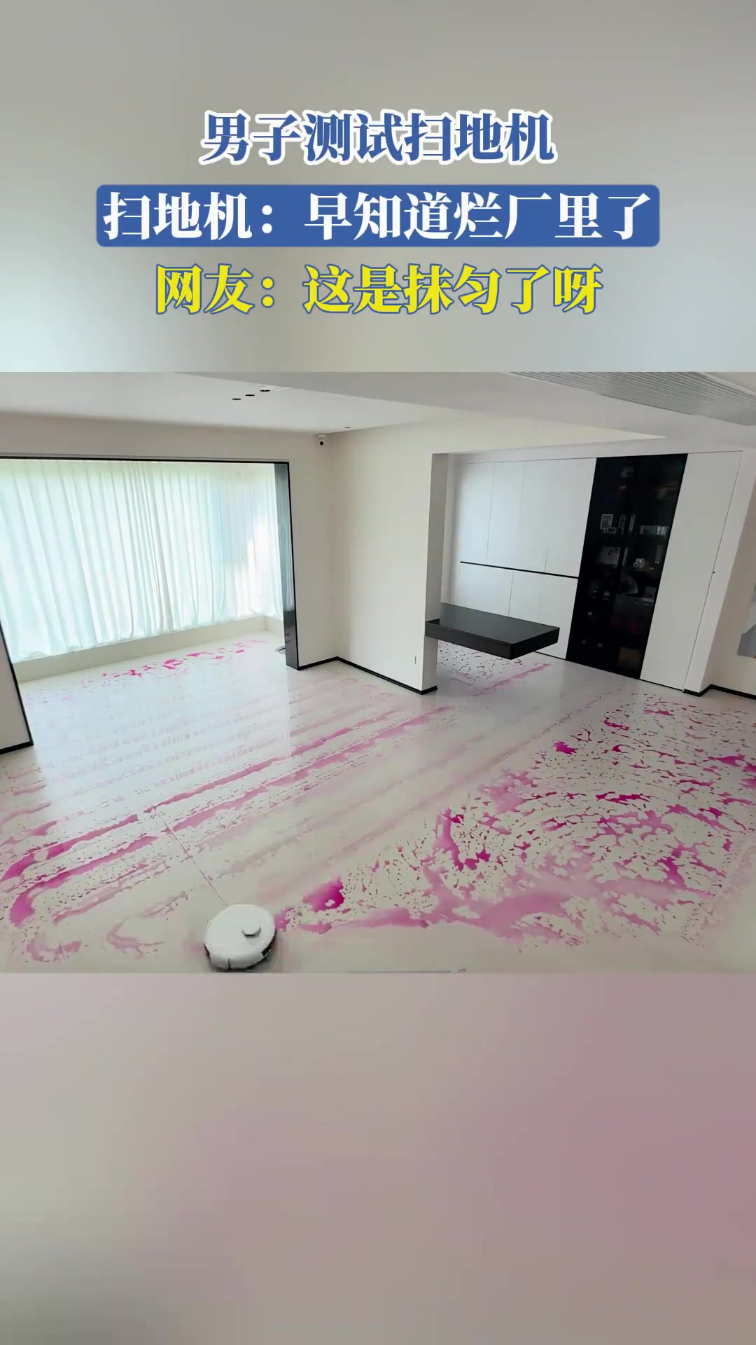 男子测试扫地机，网友：这是给抹匀了呀