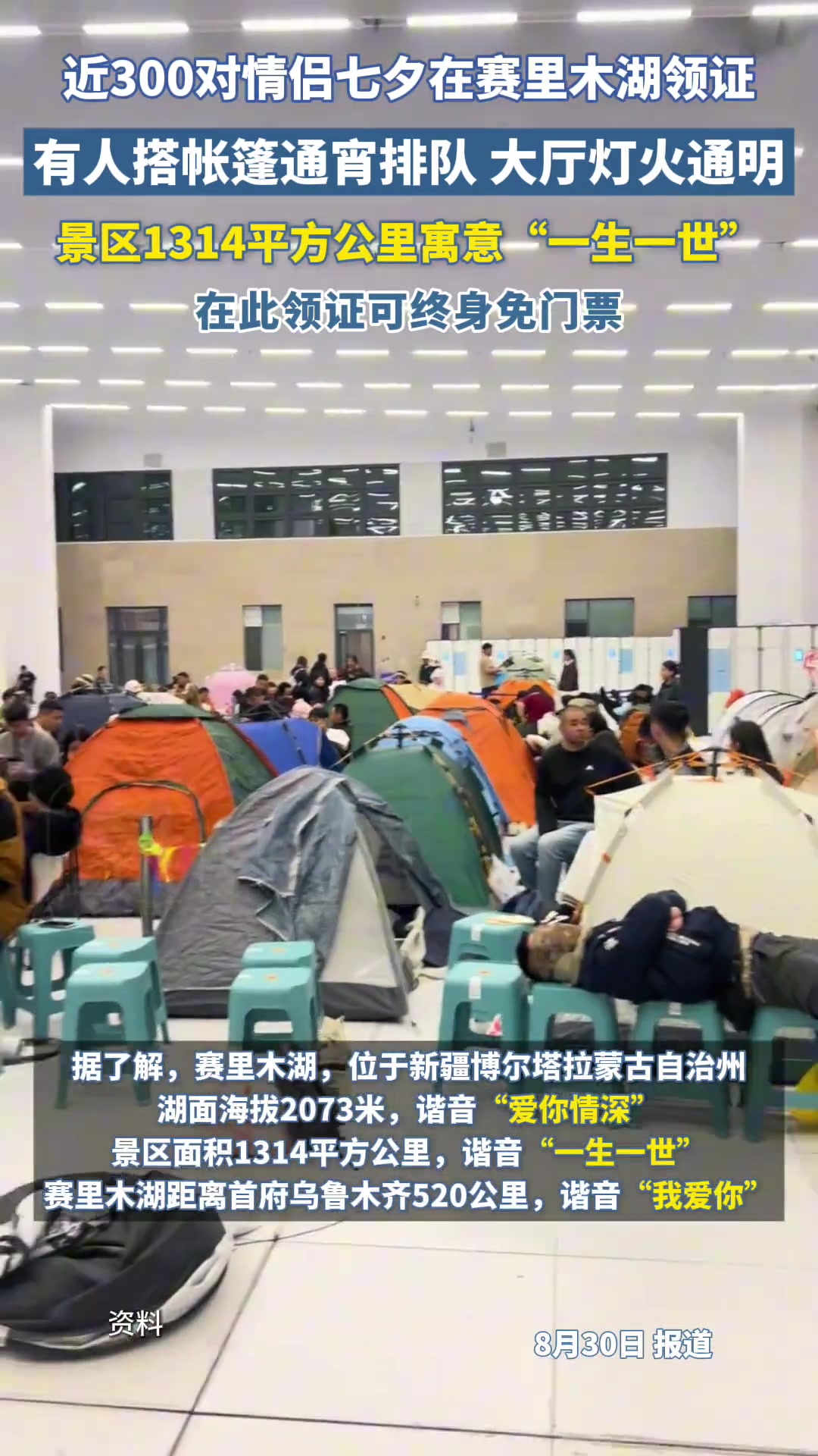 近300对情侣七夕在赛里木湖领证