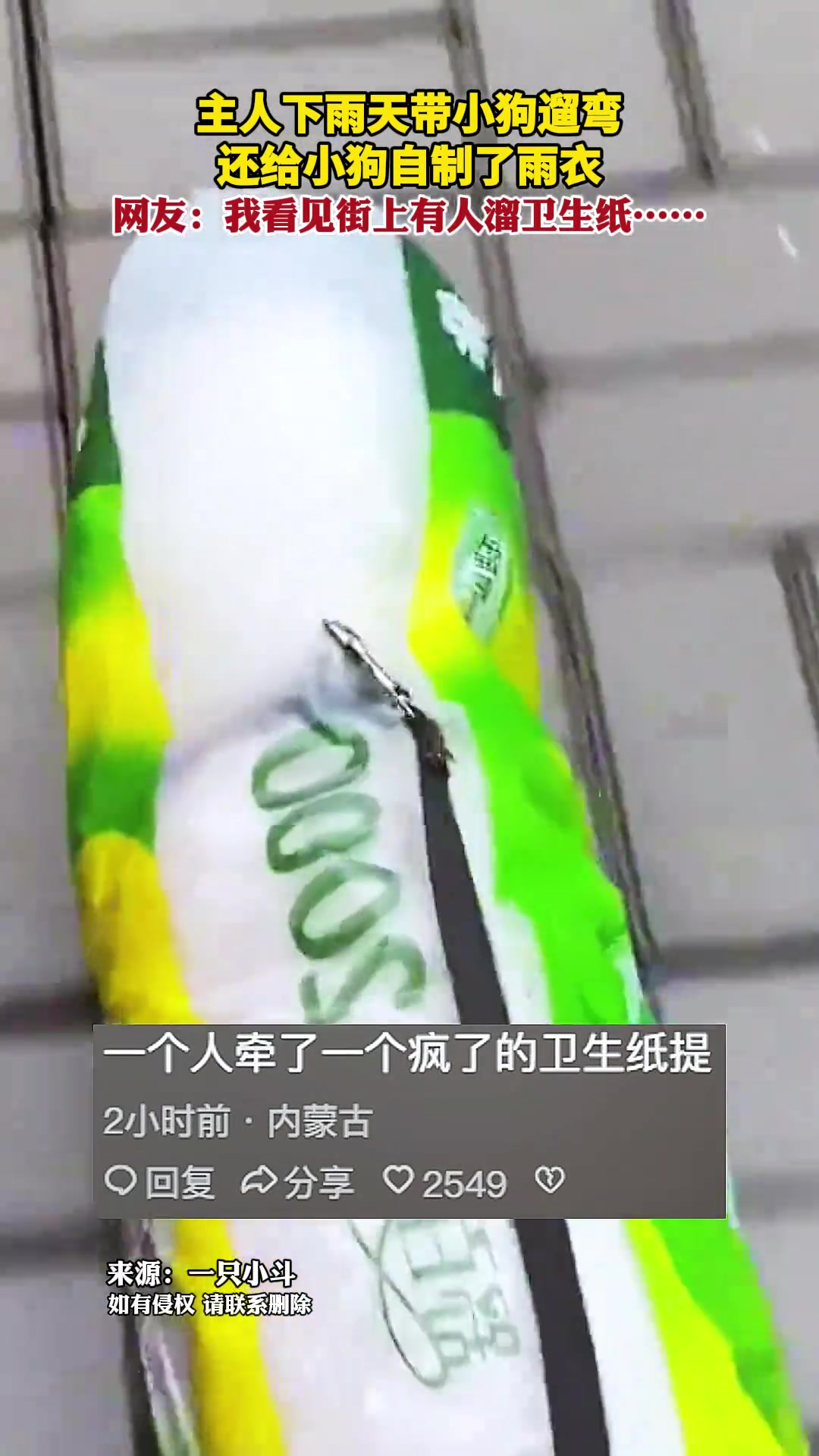一个人牵了一个疯了的卫生纸提