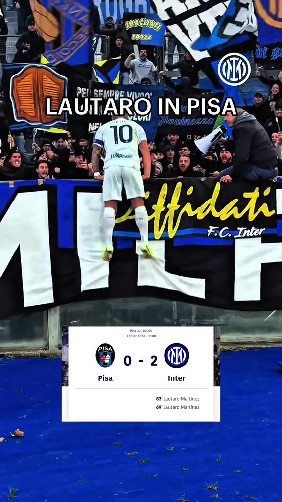 破球荒！国米官推晒实拍：劳塔罗征服比萨斜塔