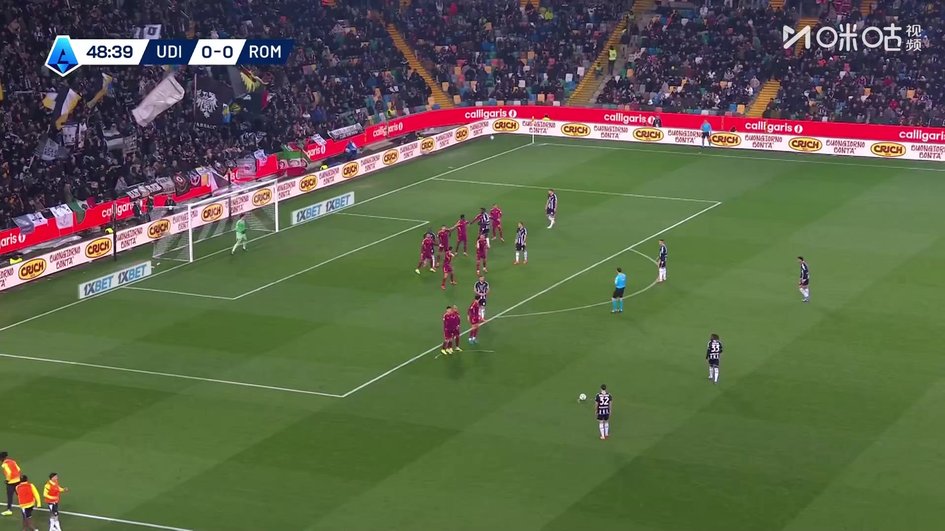 罗马0-1落后！埃克勒卡姆任意球击中人墙后吊入远角破门