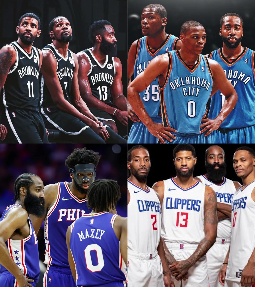 【76人】美媒晒图：哈登在4支超级球队待过，结果都没成功