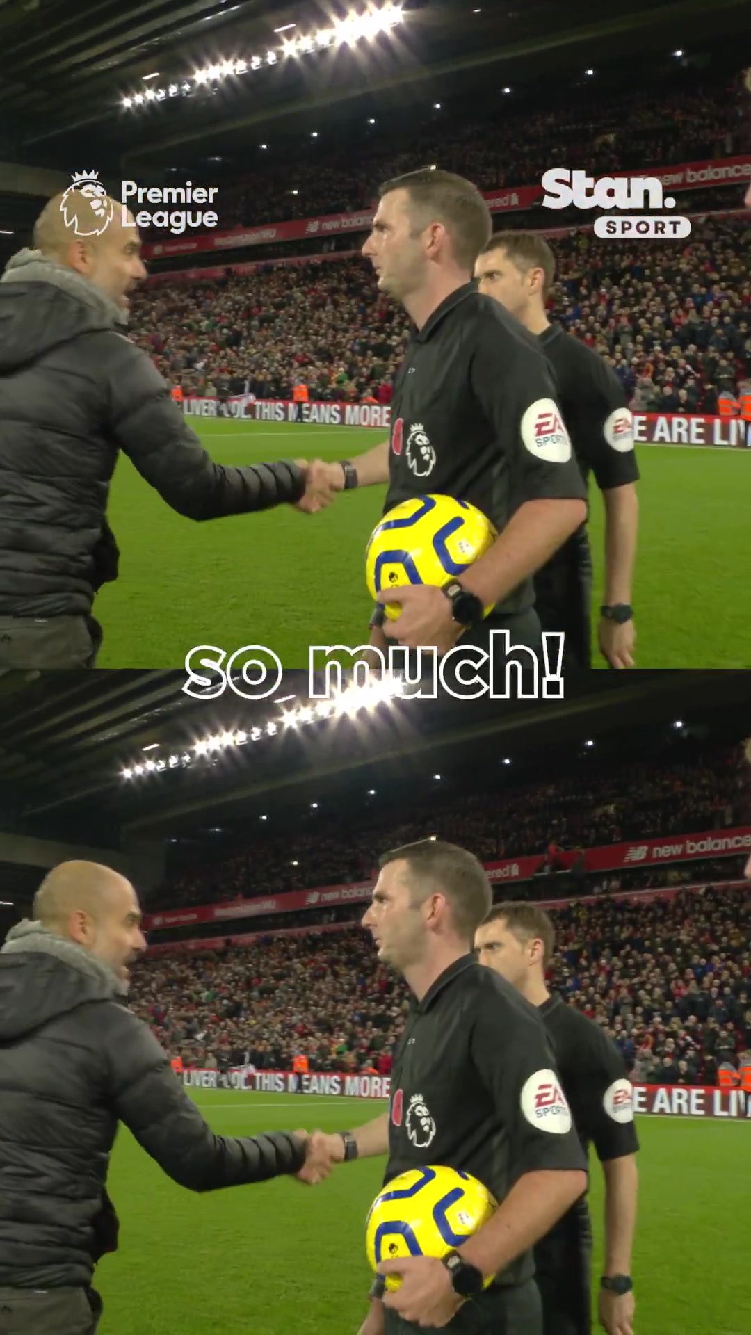 2019年在安菲尔德争议比赛后，瓜帅对着裁判说：我太谢谢你了