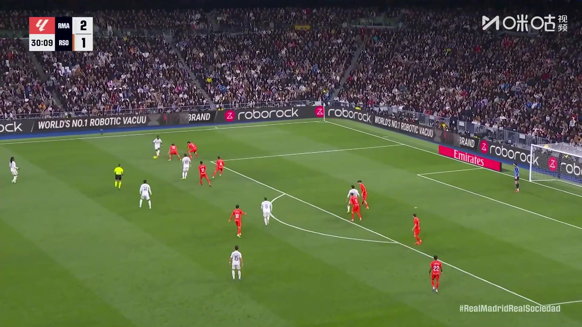 这球漂亮！巴尔韦德弧顶搓射破门，皇马3-1领先皇社