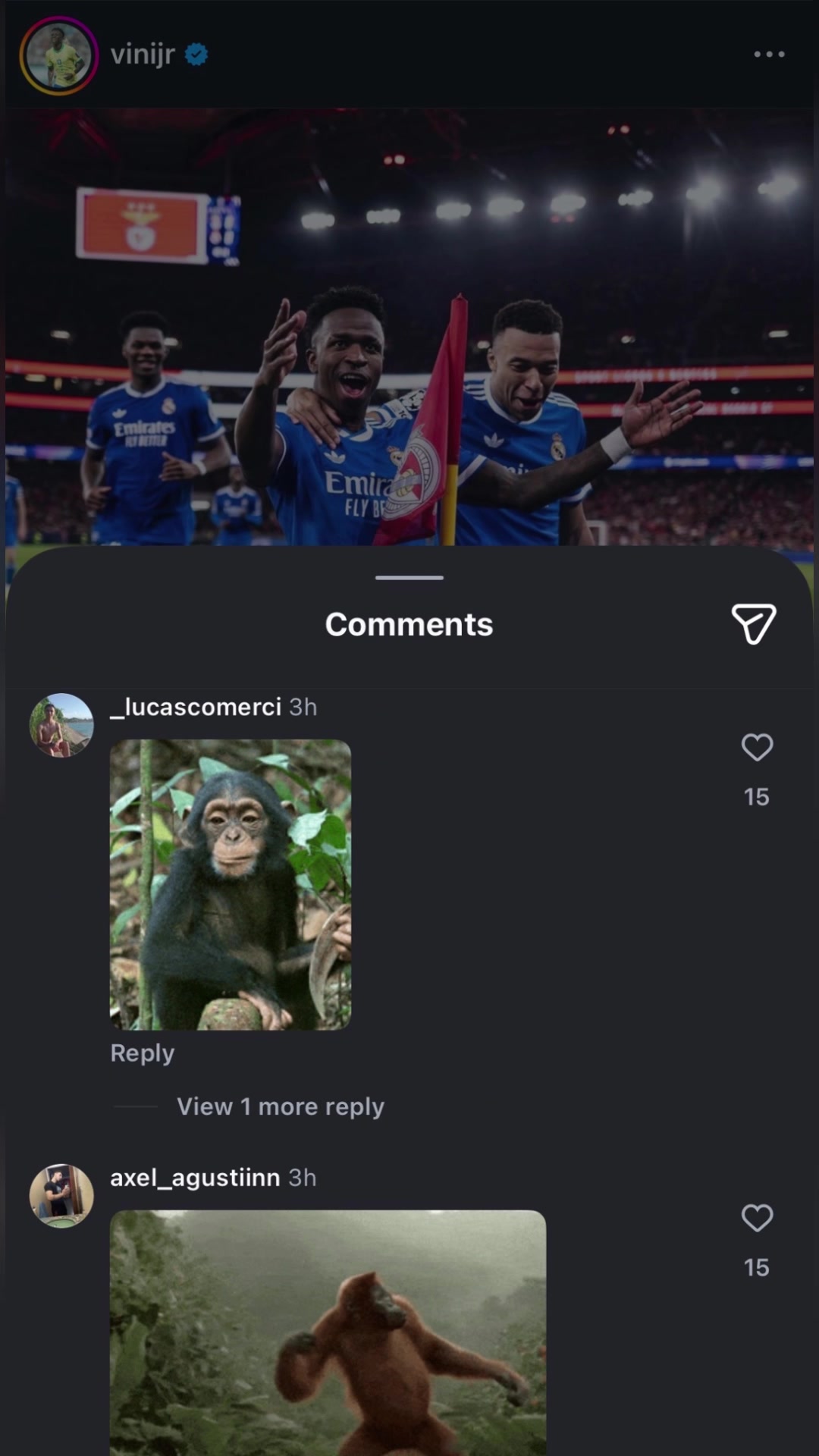 维尼修斯最新的INS帖子遭到大量种族歧视评论