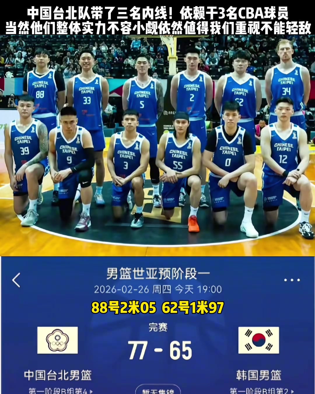 【球迷看点】白人规划内线高柏凯！中国台北今天带了三名内线 实