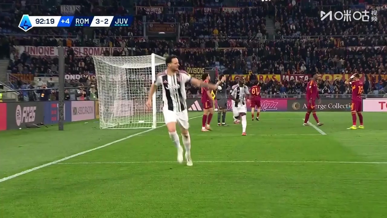 尤文3-3绝平罗马！尤文定位球传中加蒂门前打门得手建功！
