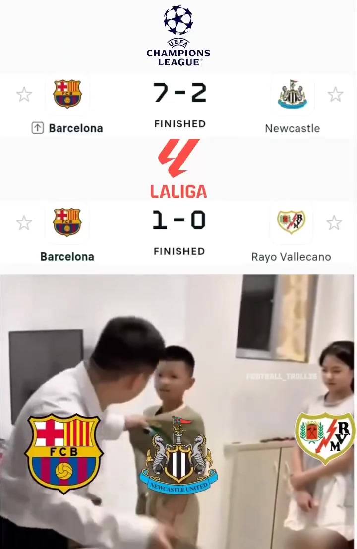 [今日亮点镜头]网友恶搞巴萨vs纽卡和巴列卡诺，纽卡：凭什⭐