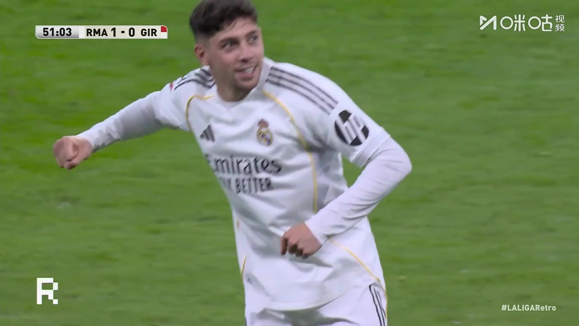 熟悉的重炮！巴尔韦德弧顶世界波轰破僵局！皇马1-0领先赫罗纳！