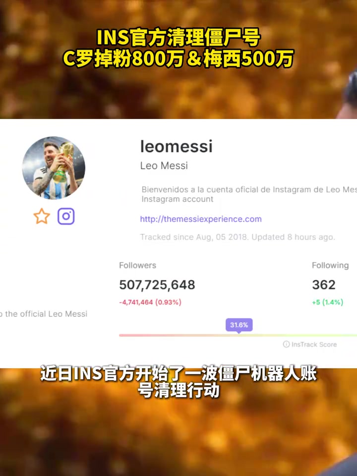 【瞬间剪辑视频】INS官方⚽⚾清理僵尸号，⬇️梅西C罗掉粉数