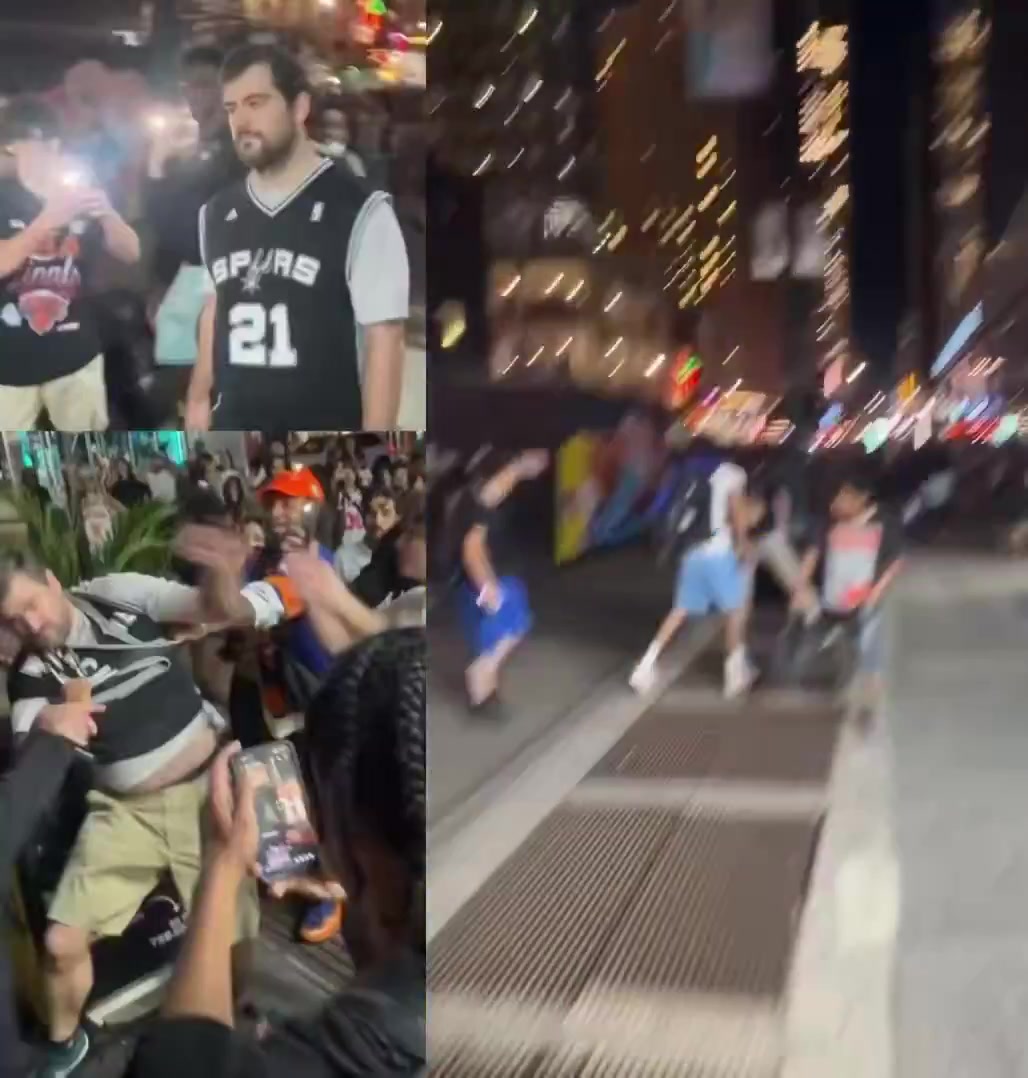 这还不跑?G3赛后,一马刺球迷在街头遭一群尼克斯球迷围殴 这还不跑?G3赛后,一马刺球迷在街头遭一群尼克斯球迷围殴