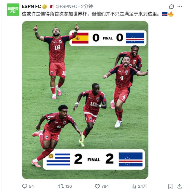[最新实况影像]尊重！ESPN评佛得角：首次参赛⬇️，但不仅