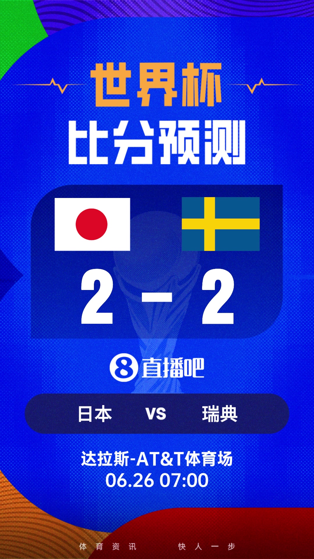 世界杯比分预测：日本不败即可出线，瑞典力争小组前二