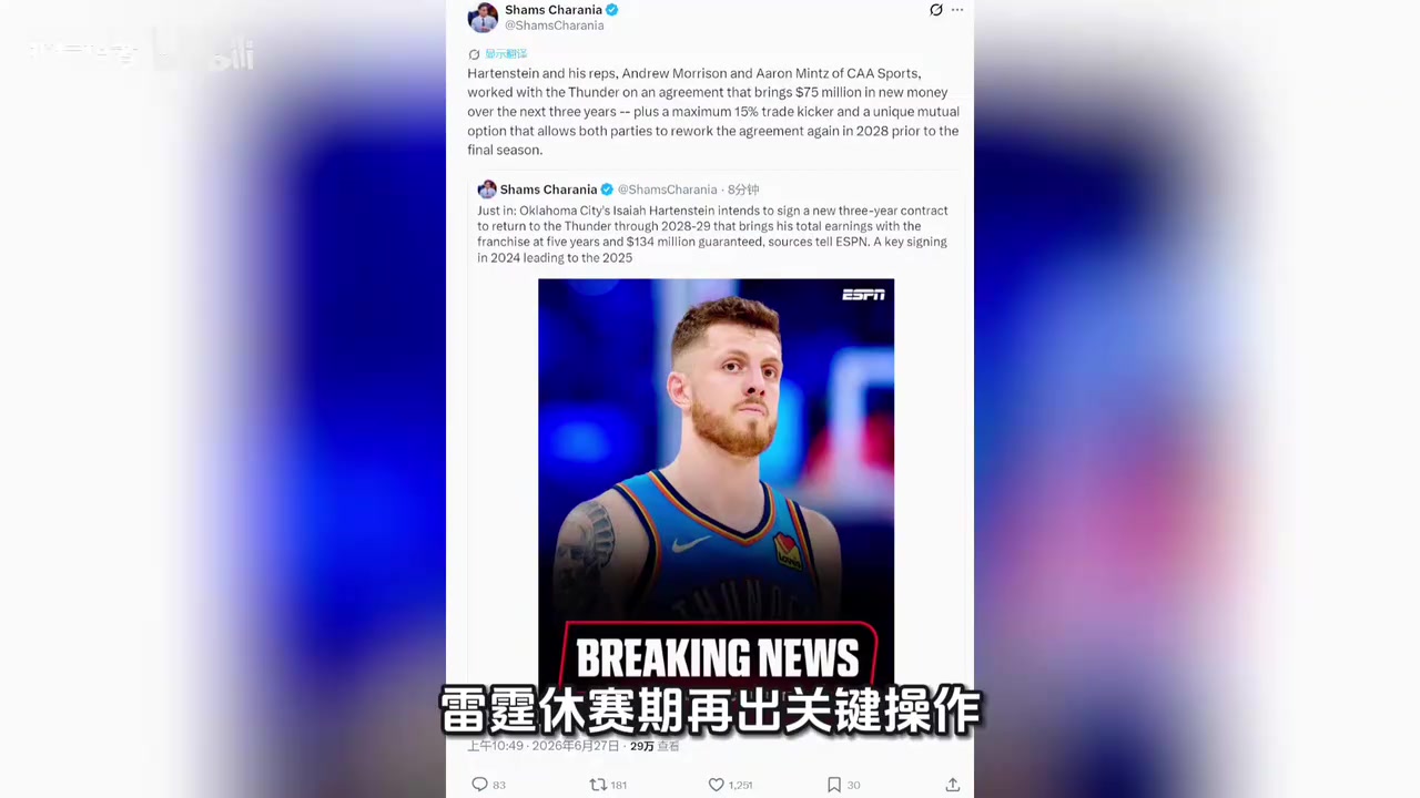 【NBA】据名记Shams最新报道，哈尔滕施泰3年7500万续约！老婆是选美冠军