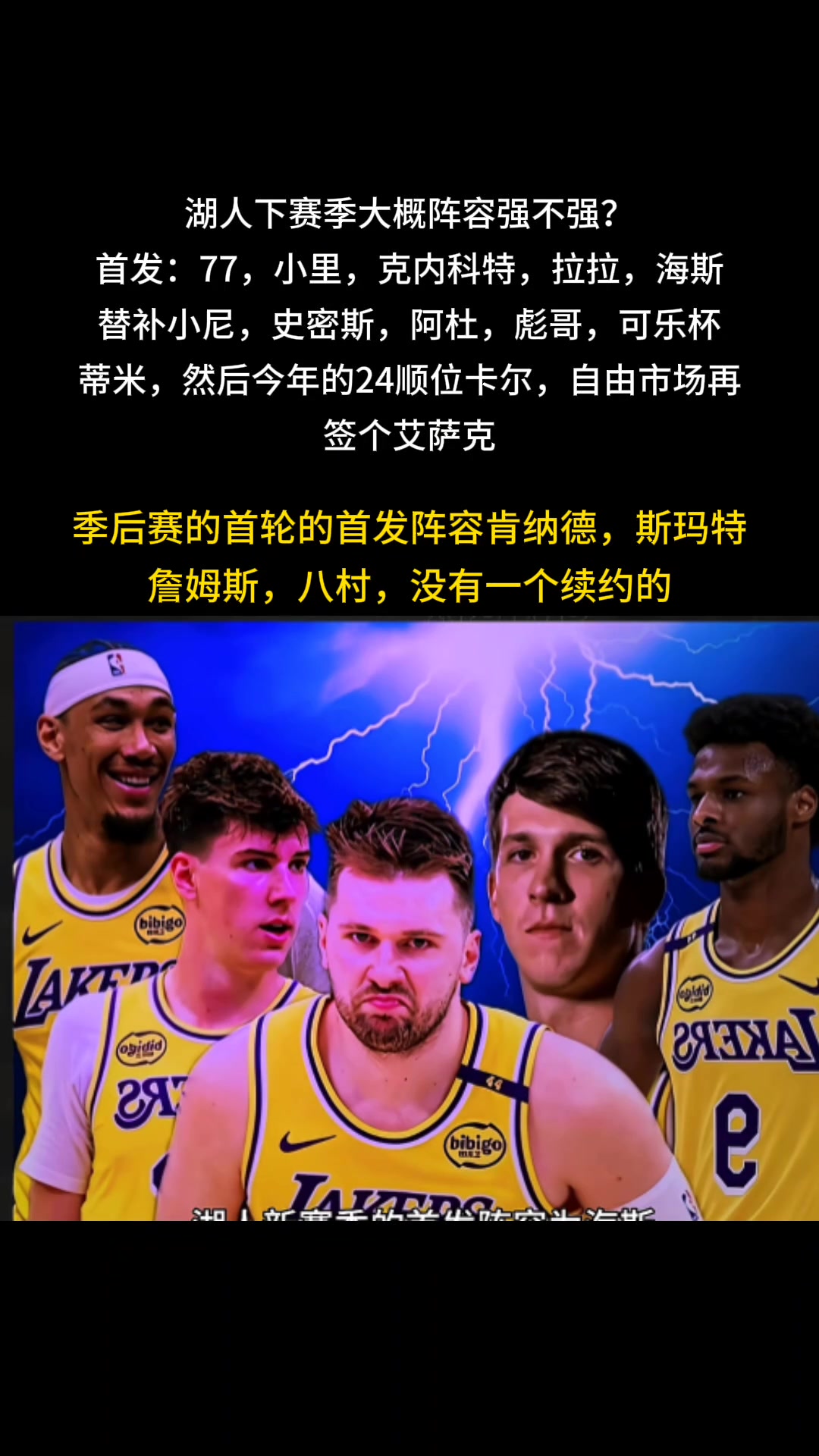 湖人下赛季大概阵容预测......吧友们说强不强