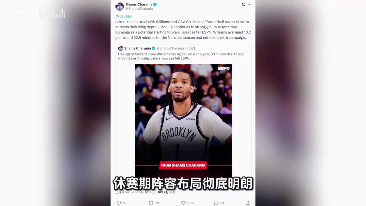 [今日视频]恭喜湖人！签下10号秀扎伊尔·威廉姆斯！里弗斯主