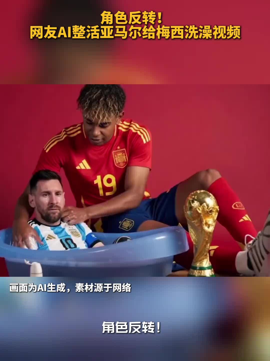 角色反转!网友AI视频整活亚马尔给梅西洗澡
