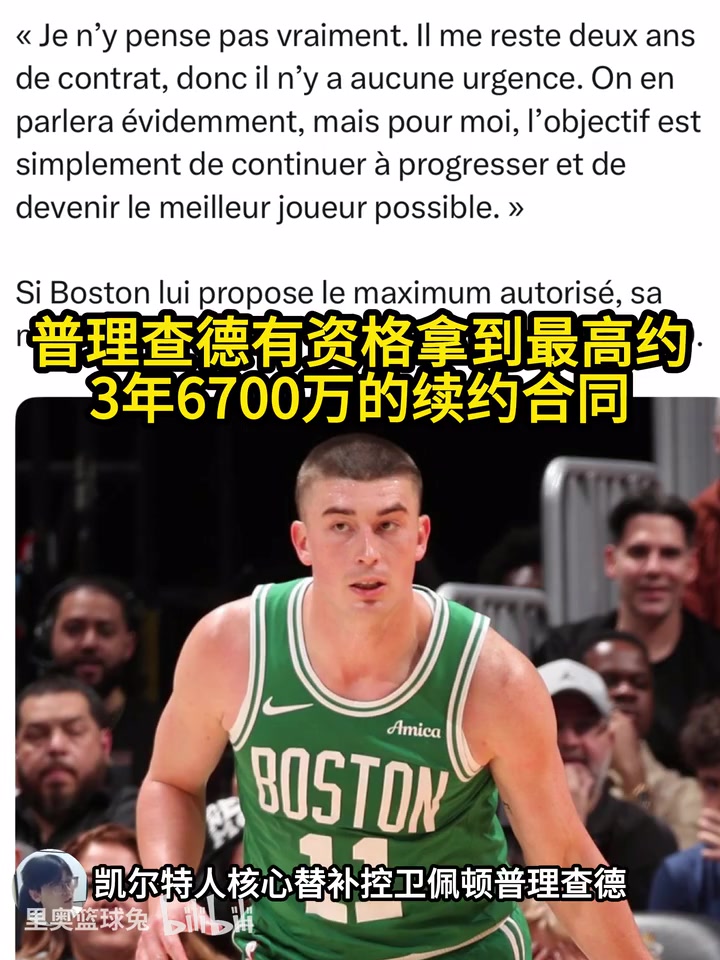 凯尔特人替补控卫普里查德将有资格获得最高约3年6700万续约合同